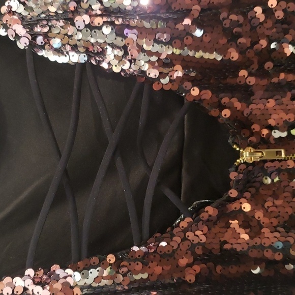 REVAMPED Sequence Evening Mini Dress Gold Copper Silver Spaghettin Straps - Picture 10 of 14